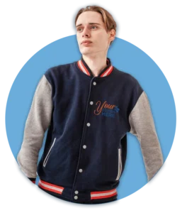 custom varsity jacket model in circle